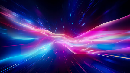 Psychedelic Abstract Futuristic Neon. Fluorescent Sci Fi. Glow Laser Showcase Stage Dark Room. Retro Modern