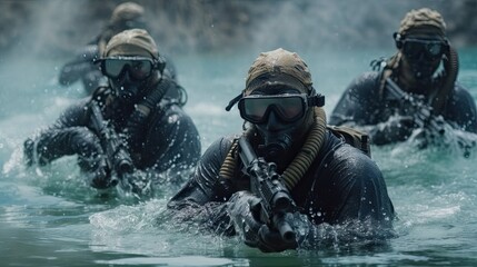 A team of Navy SEALs - obrazy, fototapety, plakaty