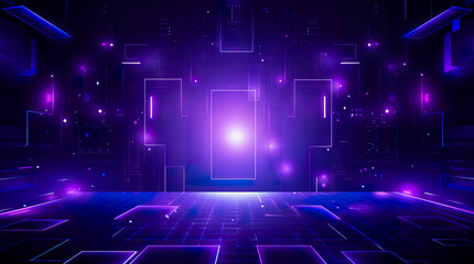 Psychedelic Abstract Futuristic Neon. Fluorescent Sci Fi. Glow Laser Showcase Stage Dark Room. Retro Modern