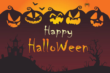 Halloween Pumpkins Horizontal Background. Happy Halloween card. 