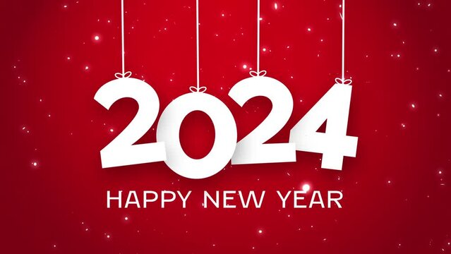Happy New Year 2024 string red background with particles new year resolution concept.