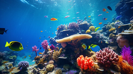 Fototapeta na wymiar Underwater Tropical Corals Reef with colorful sea fishes