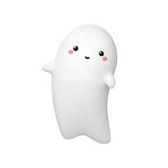 Cute 3d ghost with smiling face. Little soaring Halloween character. realistic vector illustration, isolated object. Happy baby monster fly.