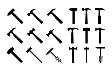 Hammers silhouette icons cliparts construction tools signs - 629419176