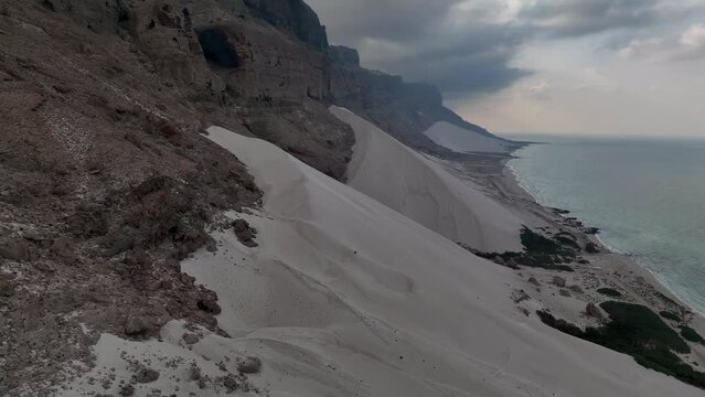 White Sand Dunes of Arher Beach In Socotra Island, Yemen. - aerial