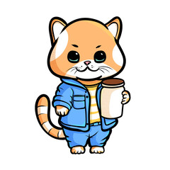 Fototapeta premium Cat drinking milk doodle art illustration 