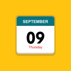 thursday 09 september icon with yellow background, calender icon