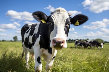 Fototapeta na wymiar Dairy Cow Grazing In A Vast Field, Generative AI