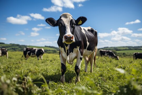 Dairy Cow Grazing In A Vast Field, Generative AI