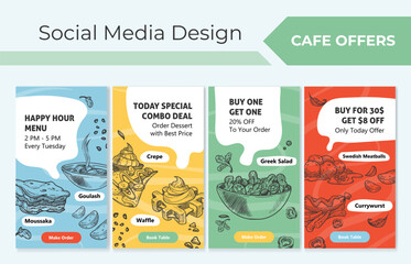 Cafe offer social media story set, special deals