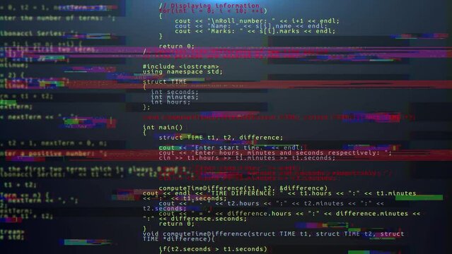Abstract System information code on screen. background program modules cyberspace. programming, coding web development. Big Data Array screen terminal. security hacking code data flow virtual space