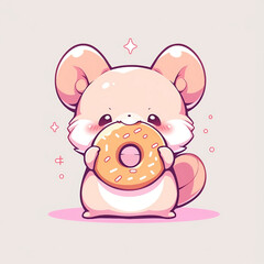 Obraz premium mice eat doughnut animal chibi cartoon style isolated plain background