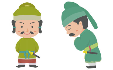 偉そうな貴族とお辞儀をする貴族