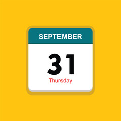 thursday 31 september icon with yellow background, calender icon
