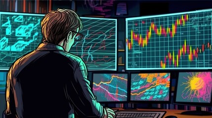 Cryptocurrency price chart analysis visualization . Fantasy concept , Illustration painting.