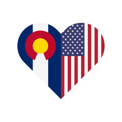 unity concept. heart shape icon with colorado and united states flags. vector illustration isolated on white background