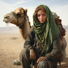 Middle Eastern Woman with a Camel in the Background