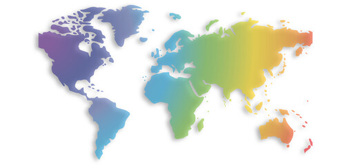 world map colourful gradients on with shadow on white background
