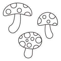 シンプルな斑点のあるキノコの線画イラスト