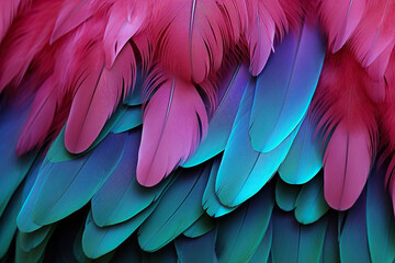 Fototapeta premium Colorful Feather Background Texture. Vibrant, Artistic Design with Exotic Wing Details – Ultra-Realistic and Elegant. Generative AI.