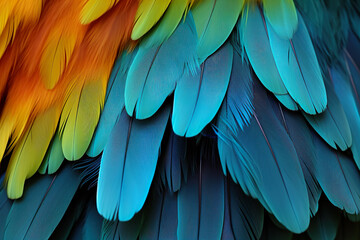 Obraz premium Colorful Feather Background Texture. Vibrant, Artistic Design with Exotic Wing Details – Ultra-Realistic and Elegant. Generative AI.