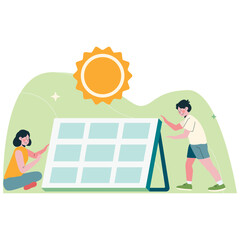 Use Solar Panel Save Energy 2D Color Illustrations