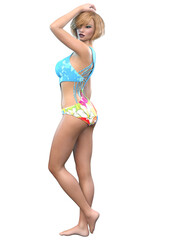 3D Girl in blue monokini