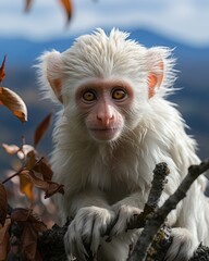 albino monkey sitting on a treebranch - created using generative AI tools