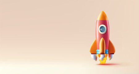 3D render Illustration of red rocket, for startup business metaphore, digital icon