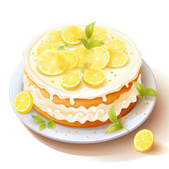 Lemon cake clipart, isolated on white background