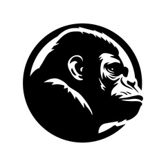 Gorilla silhouette, round shape logo. Vector illustration.