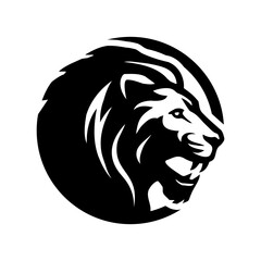 Lion silhouette, round shape logo. Vector illustration.