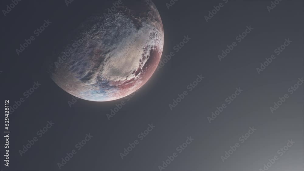 Poster cinematic view of dwarf planet pluto slowly rotating