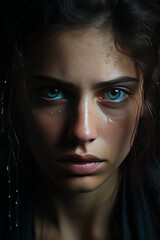 photograph of sad and cry woman face generative ai
