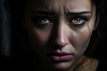Fototapeta premium photograph of sad and cry woman face generative ai