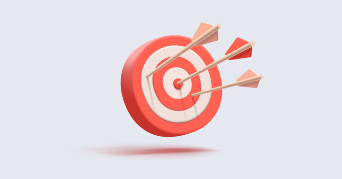 Targeting board, red and white circles with arrows, darts target icon, marketing audience or bisiness