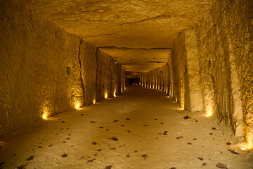 Monmousseau caves with lights at the Monmousseau winery at Montrichard Val de Cher in France