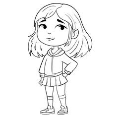 Happy kids girl children vector cartoon coloring books Black and White Outline isolated background
