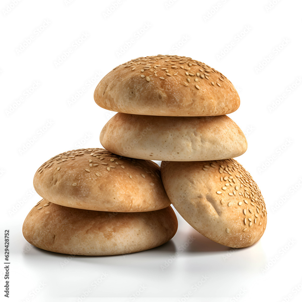 Wall mural buns with sesame seeds isolated on white background. 3d illustration