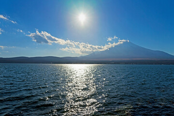 富士山と太陽と流れる雲