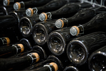 Black champagne bottles in warehouse © Lari Jarnefelt