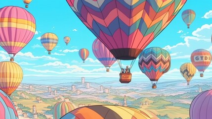 Fototapeta premium Colorful hot air balloon festival . Fantasy concept , Illustration painting.