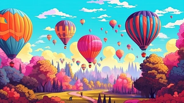 Colorful hot air balloon festival . Fantasy concept , Illustration painting.