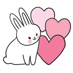 Cartoon cute character white rabbit and heart vector.