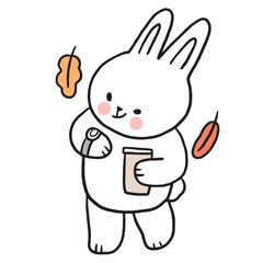 Cartoon cute character white rabbit and heart vector.