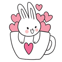 Cartoon cute character white rabbit and heart vector.