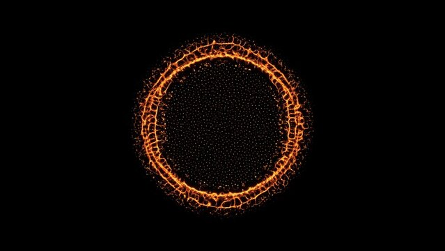 Organic bacterial matter grow root network ring pulsing on black background