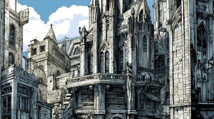 Fototapeta premium Construction and architecture . Fantasy concept , Illustration painting.