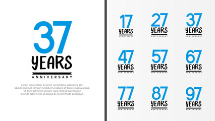 set of anniversary logo flat blue color number and black on white background for celebration
