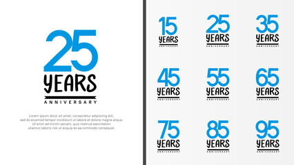 set of anniversary logo flat blue color number and black on white background for celebration